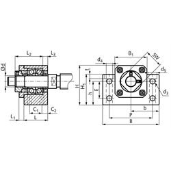 Stehlagereinheit BK 15   Bohrung 15mm    Gehäuse aus Stahl vernickelt, Technische Zeichnung