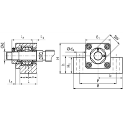 Stehlagereinheit EK 10   Bohrung 10mm    Gehäuse aus Stahl vernickelt, Technische Zeichnung