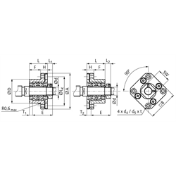 Flanschlagereinheit FK 20   Bohrung 20mm    Gehäuse aus Stahl brüniert, Technische Zeichnung