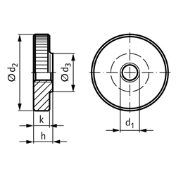 Flache Rändelmuttern DIN 467, Edelstahl, Technische Zeichnung