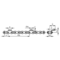 Rollenketten mit Winkellaschen K1 = schmale Form, 6 x p, einseitig, Technische Zeichnung