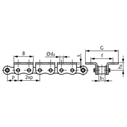 Rollenketten mit Winkellaschen K2 = breite Form, 2 x p, zweiseitig, Technische Zeichnung