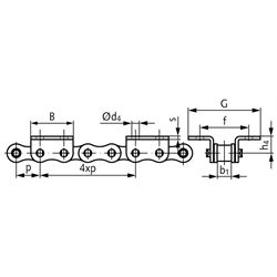 Rollenketten mit Winkellaschen K2 = breite Form, 4 x p, zweiseitig, Technische Zeichnung