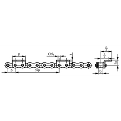 Rollenketten mit Winkellaschen K2 = breite Form, 6 x p, einseitig, Technische Zeichnung