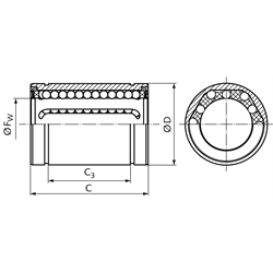 Linearkugellager KB-3-ST ISO-Reihe 3, geschlossen, Kugelkäfig aus Kunststoff, Technische Zeichnung