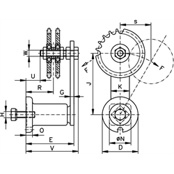 Kettenspanner für Zweifach-Rollenketten, Technische Zeichnung