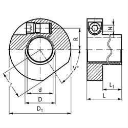 Spannbuchsen E-N, rostfrei, Bohrung 15 bis 50mm, Technische Zeichnung
