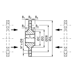 Anschraubnaben für Taper-Spannbuchsen, Technische Zeichnung