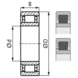 SKF Zylinderrollenlager NJ 207 ECP   einreihig   Innen-Ø 35mm   Außen-Ø 72mm  Breite 17mm, Technische Zeichnung