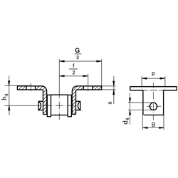 Federverschlussglieder mit Winkellaschen K1, schmale Form, zweiseitig, Edelstahl, Technische Zeichnung